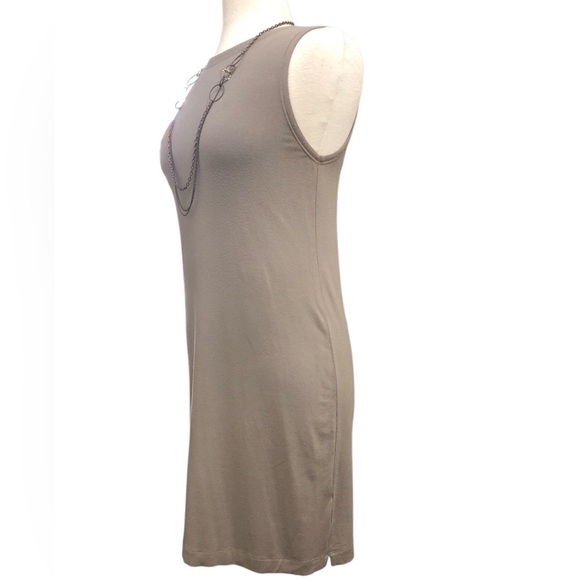 Eileen Fisher Sleeveless Taupe Stretch Knit Tank Shift Dress - Picture 4 of 7